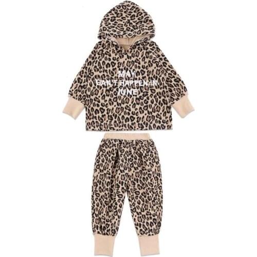 DFXD Children Spring Sport Suits Casual Letter Print Long Sleeve Leopard Hooded 2pc Boys Girls Clothing Sets 1-7T Cotton Outfits