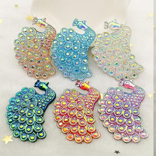 DIY 6 PCS 31*47mm AB Resin Peacock Flat Back Rhinestone Gem Scrapbook Embellishment Wedding Rhinestone Applique