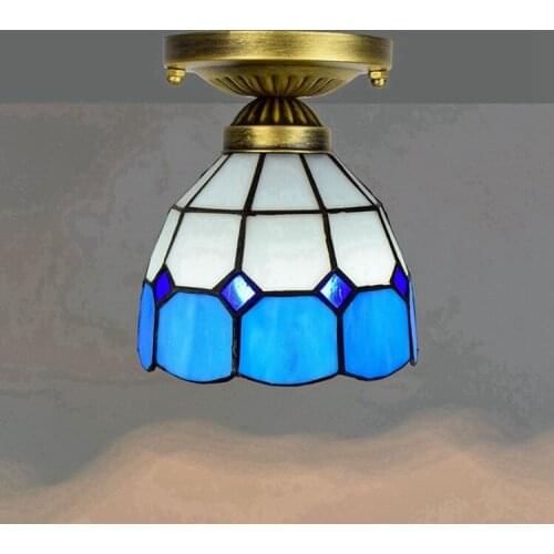 European Style 6-Inch 15cm Tiffany Colored Glass Corridor Balcony Small Ceiling Lamp Mediterranean Blue and White Lamp