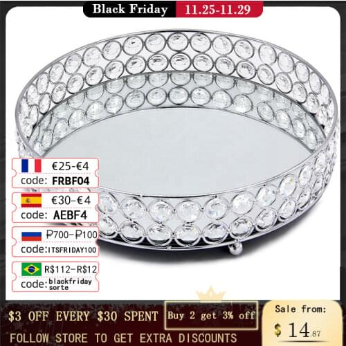 Round Glass Plate Mirror Decorative Cosmetics Storage Box Tray Wedding Home Decoration Rack Storage Box Home storage box