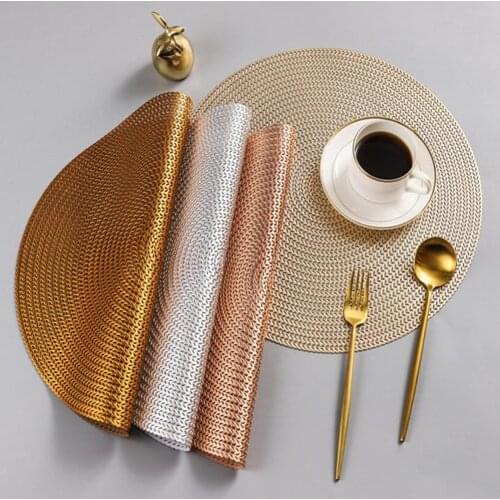 Round Non-slip Woven Placemats PP Waterproof Dining Table Mat Non-Slip Napkin Disc Bowl Pads Drink Cup Coasters Kitchen Decor