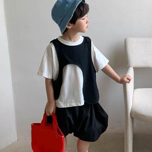 Baby Boy Summer New Fashion Suit Korean Version Long T-Shirt + Irregular Vest + Carrot Pants 3pcs Suit ChildrenS Clothing