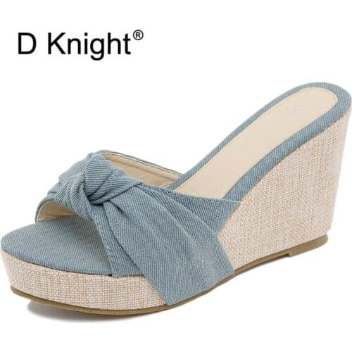 Summer Women Wedges Slippers 2021 Fashion Platform High Heels Slippers Mules Casual Outdoor Beach Slides Flip Flops Sandals Lady