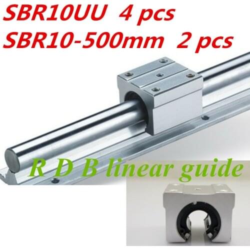 2pcs SBR10 500mm linear rail support with 4pcs SBR10UU linear guide auminum bearing sliding block cnc parts