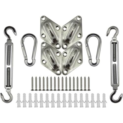 M8 Stainless Square Shade Sail Kits or 4 Corners Rectangle Shade Sail Hardware Kits 2 Sets