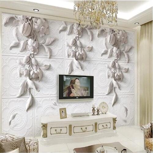 Milofi custom 3D wallpaper mural elegant Jane European-style plaster carved relief 3d stereo TV background wall painting