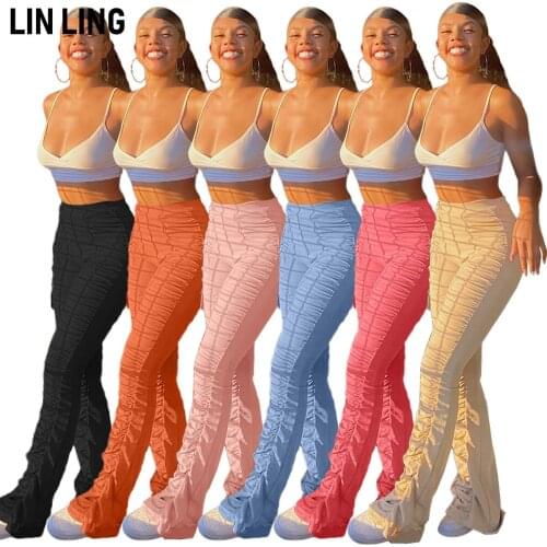 Fashion Solid Front Pleated Flared Pants Stretch Casual Sports Warm Up Slim Fit Sportswear