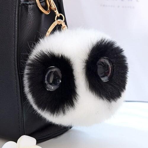 Fashion Faux Rabbit Fur Ball Panda Pompom Keychain Fluffy Pom Pom Owl Gold Key Chain Holder Women Bag Charms Toy Trinket Gift