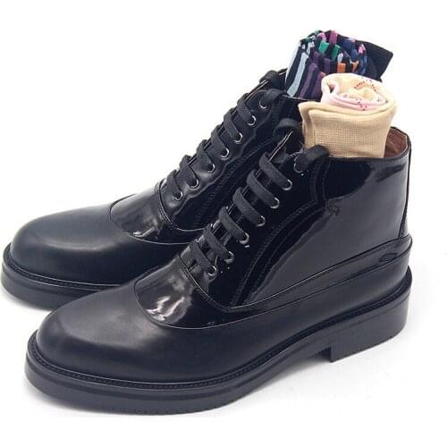 Top Brand Mens Thick Platform Lace Up Oxfords Handmade Cowhide Real Leather Military Boots Height Increasing Motor Biker Shoes