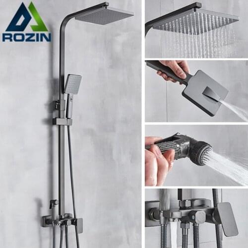 Multifunctional Shower Faucet Set Wall Mount Bathroom Faucets Gun Black Rainfall Head Shower System with Bidet Brass Mixer Tap