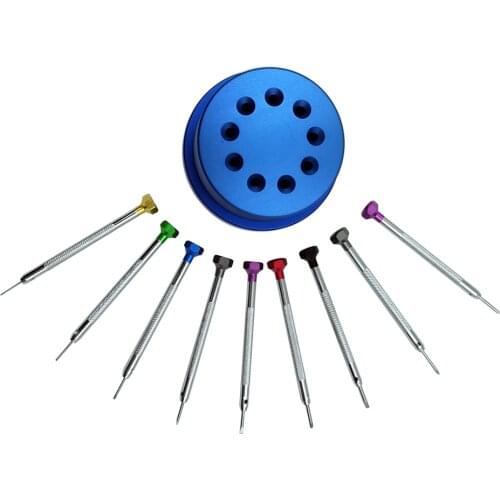 9Pcs/Lot Assort Size Flat Cross Blade Steel Watch Screwdrivers Kit Wite Rotatable Round Srewdrivers Stand Base Storeage Holder
