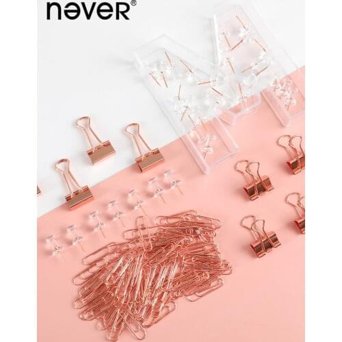 Paper Clip Combination Set Paperclip Push Pin Metal Clip Cute Rose Gold Stationery Paper Clips Binder Clips Rose Gold Office