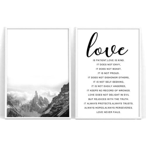 Montains Landscape Nordic Poster Motivational Love Quote Black White Art Canvas Print Painting Wall Picture for Living Room