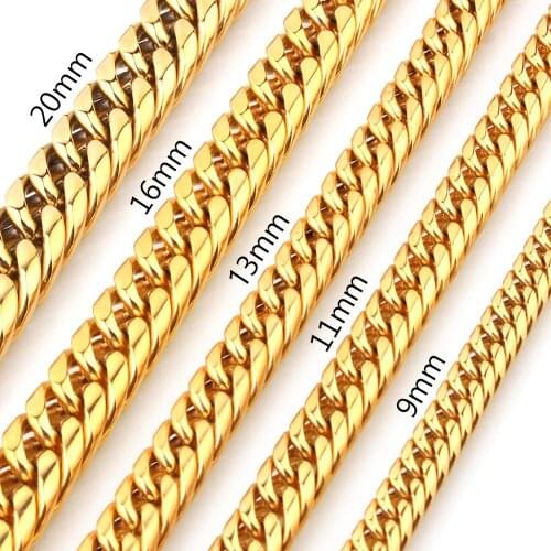 High Quality Stainless Steel Charming Gold Cuban Curb Link Chain Mens Womens Necklace/Bracelet Unisexs Punk Jewelry 7-40inch