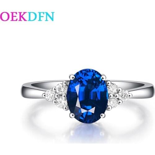 OEKDFN Classic 925 Sterling Silver Ring Luxury Oval Sapphire Gemstone Wedding Engagement Rings Women Fine Jewelry Finger Bands