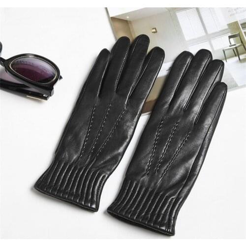 Women Female Sexy Lace Up Biker Genuine Leather Gloves Black Touch Screen Sheepskin Mittens