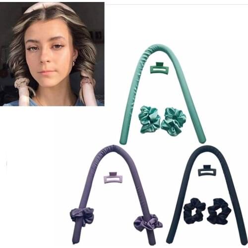 3pcs Heatless Hair Curling Rod Headband Hair Claw Set Hair Claw Headband Sleeping Soft Hair Rollers DIY Hair Styling Tools