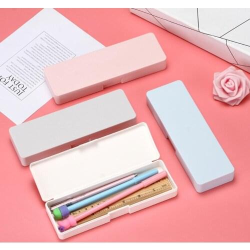 Simple Transparent Plastic Pencil Case Box Storage Learning Stationery Supplies Pencil Cases