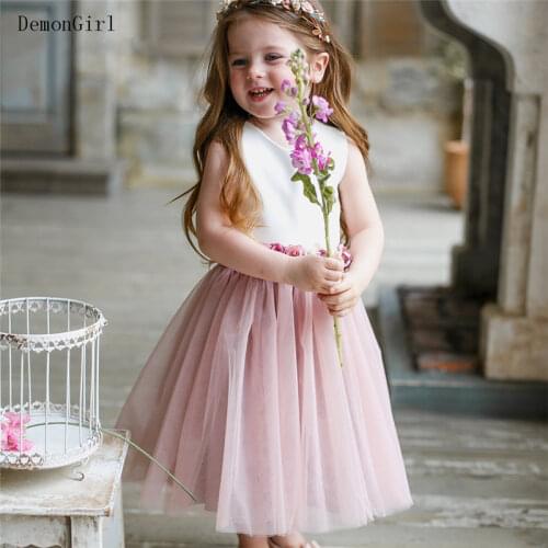 Puffy A-Line Girls Birthday Dresses Satin Bow Sashes Princess Knee Length Flower Girl Dress for Wedding Party