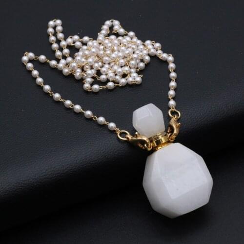 80cm Natural Essential Oil Diffuser Perfume Bottle Plus Two Glass Pearl Chain White Jades Necklace Pendant Accessories 20x38mm