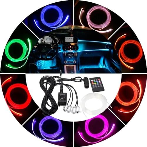 RGB Car LED Atmosphere Light Strip 8 colors Optical Fiber Bright Remote Control Lamp For Car Interior Decorative Light