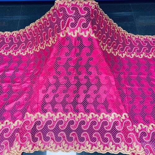 Rose Red 2020 African Embroidery Bazin Riche Fabric Top Quality Indian Nigerian Wedding Bride Dress Basin Riche Brode Material