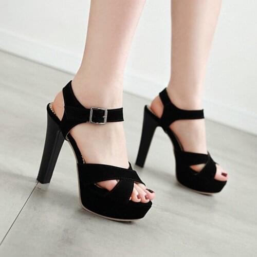Simple Women Summer Open Toe High Heels Platform Sandals Square Root High Heels Ladies Buckle Shoes Large Size 34-43