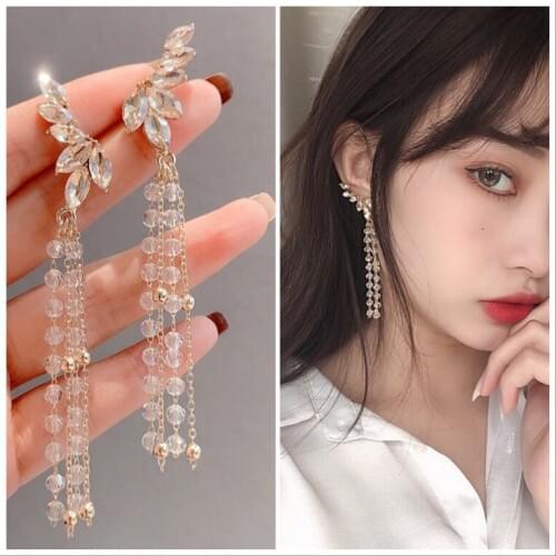 Clip on Earrings No Pierced Ears Statement Angel Wing Long Crystal Tassel Clip Earrings Without Piercing Women Bride