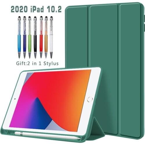 Silicone Case For iPad 10.2 2020 &2019 Pu flip leather case For iPad 10.2"7th 8th generation Cover With pencil holder Funda Capa