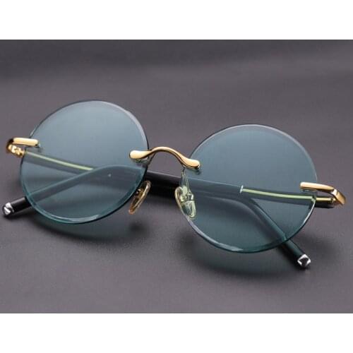Rimless Round Sunglasses Man Woman Anti Eye Dry Vintage Acetate Frame Natural Crystal Stone Lens Sun Glasses UV400 Top Quality