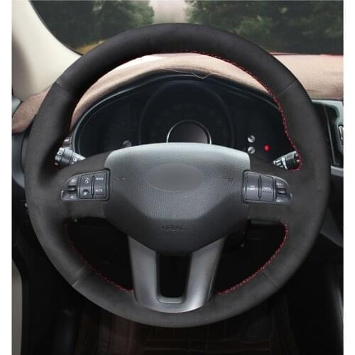 Hand-stitched Black Suede Car Steering Wheel Cover for Kia Sportage 3 2011 2012 2013 2014 2015 Ceed Cee'd 2010 2011 2012 Parts