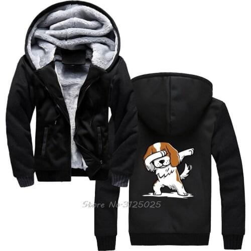 Dabbing Cavalier King Charles Spaniel Hoodie Men Winter Warm Thick Sweatshirt Hoody Streetwear Hoodies Harajuku