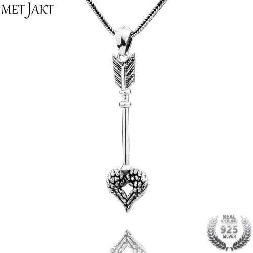 MetJakt 925 Sterling Silver Vintage Cupids Arrow Pendant Necklace and 18-32 Inches 925 Snake Chain for Lovers' Jewelry