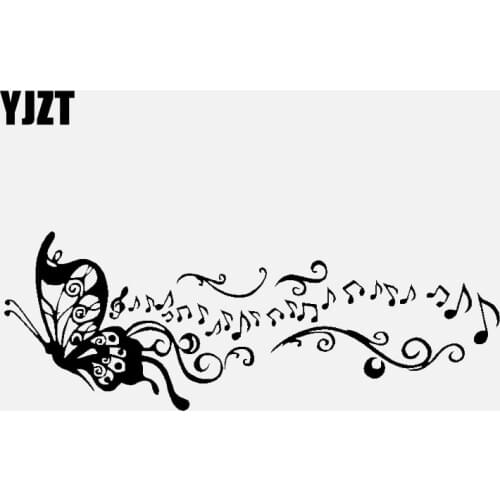 YJZT 19CM*6.9CM Car Stickers Beautiful music butterfly Vinyl Decals Black/Silver C24-0166