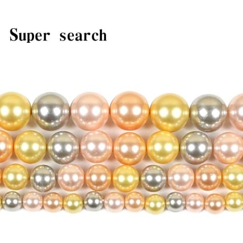 Yellow gray pink 6-12mm Color Pearl Shell DIY Pendant Necklace Jewelry making Natural Color Pearl Round Loose Beads