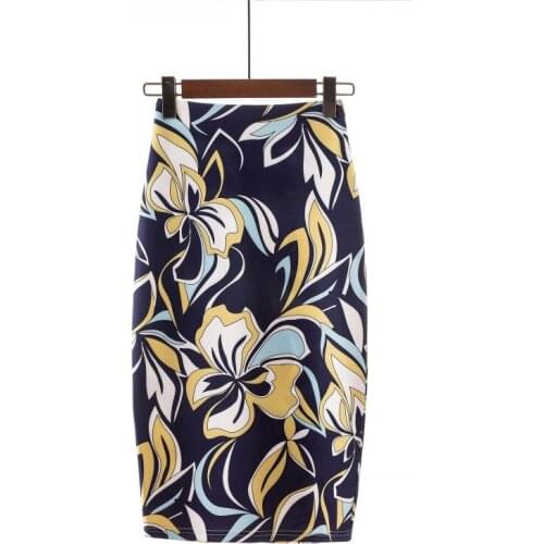 QRWR 20 Colors Floral Printed Knee Length Women Skirt High Waist Summer Sexy Midi Vintage Pencil Skirt for Women