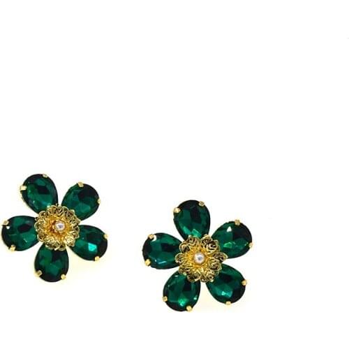 Baroque Vintage Style Vintage Green & Red Crystal Flower Earrings For Women Simulated Pearl Love Heart Drop Pendant Earrings