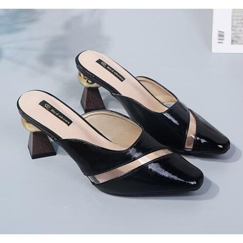 Pointed Toe Women Shoes 2021 New Sexy Ladies Shoes Woman Slippers Mules Solid Leather Strange High Heels Casual Shoes Plus Size