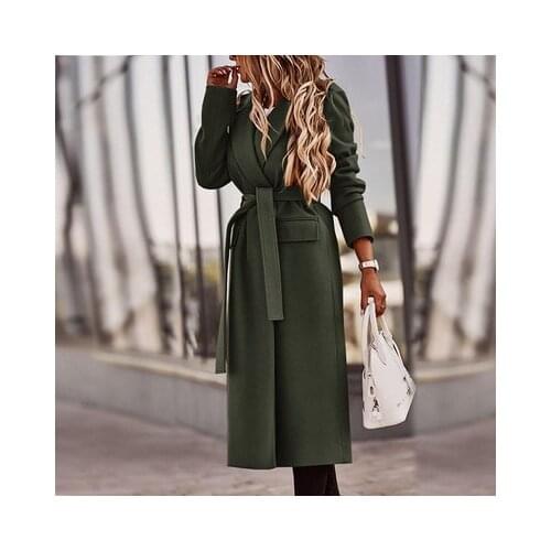 Winter New Womens Slim Temperament Commuting Lapel Cardigan Solid Long Sleeve Woolen Coat Womens Wear