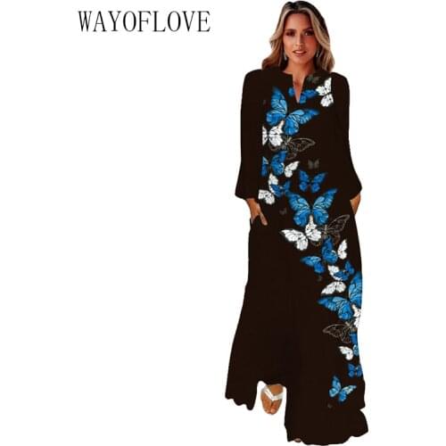 WAYOFLOVE 3D Butterfly Print Dress Women Black Elegant Casual Long Sleeve Dresses Woman Party Autumn Winter Maxi Womens Dress