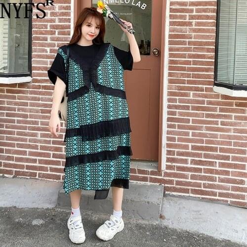 NYFS 2021 New Korean Fashion Loose Woman Dress Vestidos Robe Elbise Patchwork Short Sleeve Summer Dress