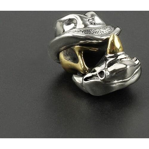 Animal Rhino Brass Knife Beads Umbrella Rope Cord Beads Copper White Hat Rhino Paracord Pendant DIY EDC