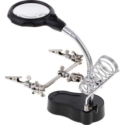 3.5x 12x LED Magnifying Adjustable Crocodile Holding Clamps Soldering Jewelry Stand 3rd Helping Hands Clip Lens
