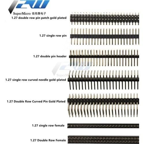 5pcs/lot pitch 1.27MM pin header female single and double row 1*40P 50P 2*40P50P straight/curved pin gold plated