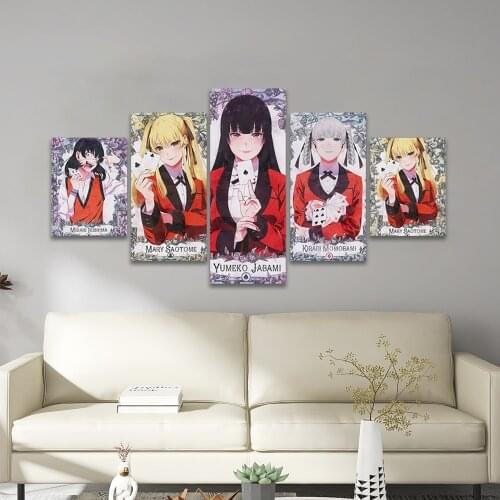 Anime kakegurui 5 Piece Poster Pictures Home Decoration Paintings Canvas HD Prints Wall Art Modular Living Room