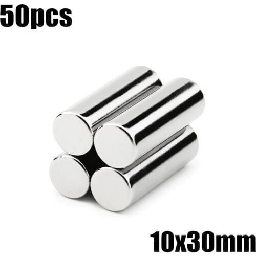 50pcs 10x30mm Super Powerful Strong Bulk Small Round NdFeB Neodymium Disc Magnets Dia 10mm x 30mm N35 Rare Earth NdFeB Magnet