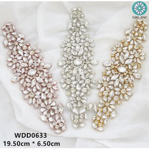 30pcs) Wholesale bridal handmade beaded sewing rose gold clear rhinestone applique iron on for wedding dresses WDD0633