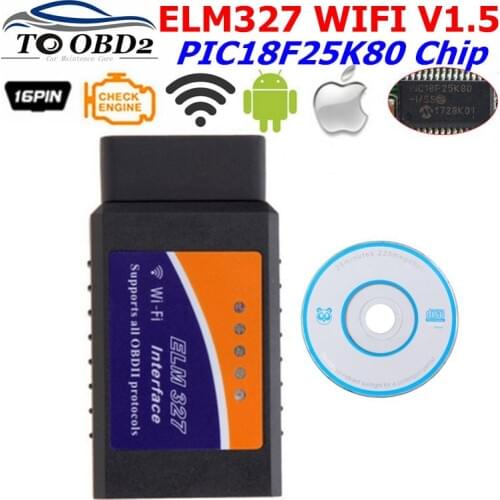 ELM327 WIFI V1.5 PIC18F25K80 Chip OBDII Car Scanner Works Android Torque/iOS System/Windows ELM 327 Supports All OBD2 Protocols