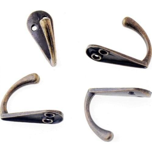Free shipping 5pcs Bronze Tone Metal coat hook bag clothes hanging 2 Holes hook single 33 x14mm