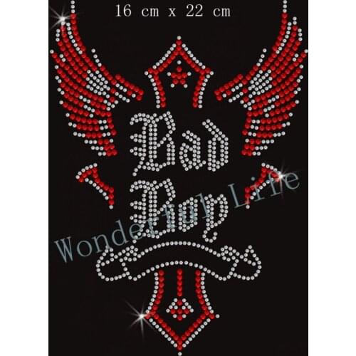 Free shipping Bad Boy Cross Wings Hotfix Rhiestone Transfer